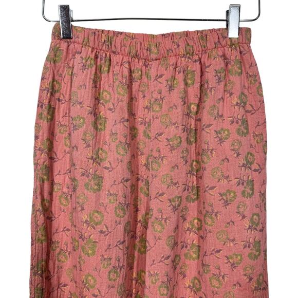 Boho Floral Gauze Textured Cotton Straight Leg Pants Medium Pink Cottage Printed - Picture 2 of 5